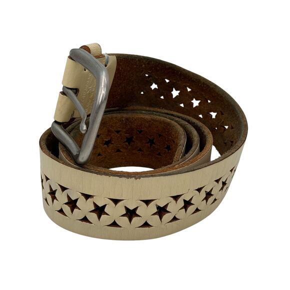 One Star Cutout Leather Belt Women XL Cream Western Boho Rustic Rodeo Everyday - Picture 5 of 10